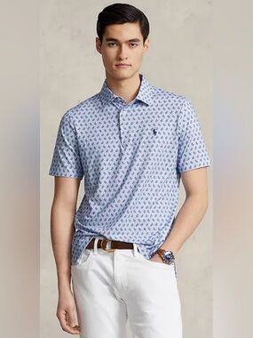 Men's Light Blue Paisley Short-Sleeve Polo Ralph Lauren Shirt